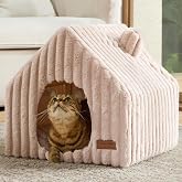 FUKUMARU Cat Bed Cave, Enclosed Washable Covered Dog Bed with Support Frame | Large Cat House for Indoor Cats, Cozy Cat Hideaway for Anxious Cats, Soft Plush Faux Fur Cat Tent Bed, Non-Slip Bottom