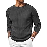 COOFANDY Mens Crewneck Pullover Sweaters Business Casual Long Sleeve Slim Fit Sweater Chunky Cable Knit Sweater