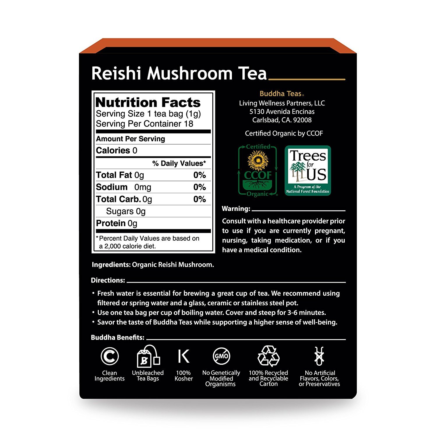 Buddha Teas Organic Reishi Mushroom Tea Kosher, CaffeineFree, GMO