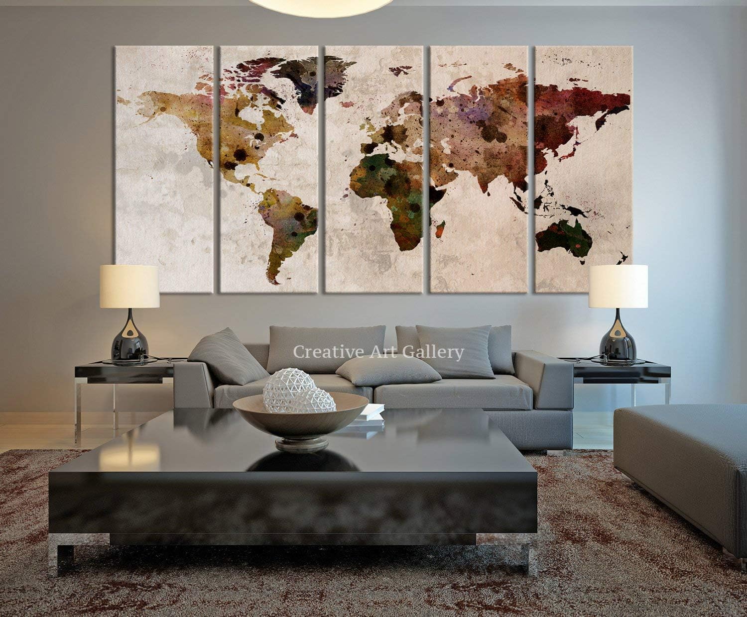 Map Art - Large Canvas Print Rustic World Map, Large Wall Art, Extra Large Vintage World Map Print for Home and Office Wall Decoration - 60x32 Inch Total