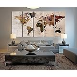 Map Art - Large Canvas Print Rustic World Map, Large Wall Art, Extra Large Vintage World Map Print for Home and Office Wall Decoration - 60x32 Inch Total