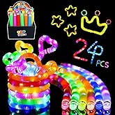 UMIKOOL DIRECT 24 Pack Halloween Glow Sticks Party Favors for Kids, Sensory Toys Birthday Partys Favors for Kids, Fidget Pop Tubes Glow Necklaces Bracelets Glow in The Dark Party Supplies