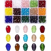 MissAudrey 300Pcs Teardrop Glass Beads for Jewelry Making 8x12mm Faceted Vertical Hole Crystal Spacer Beads Assortments for DIY Bracelet Necklace Earrings Crafts with Container Box
