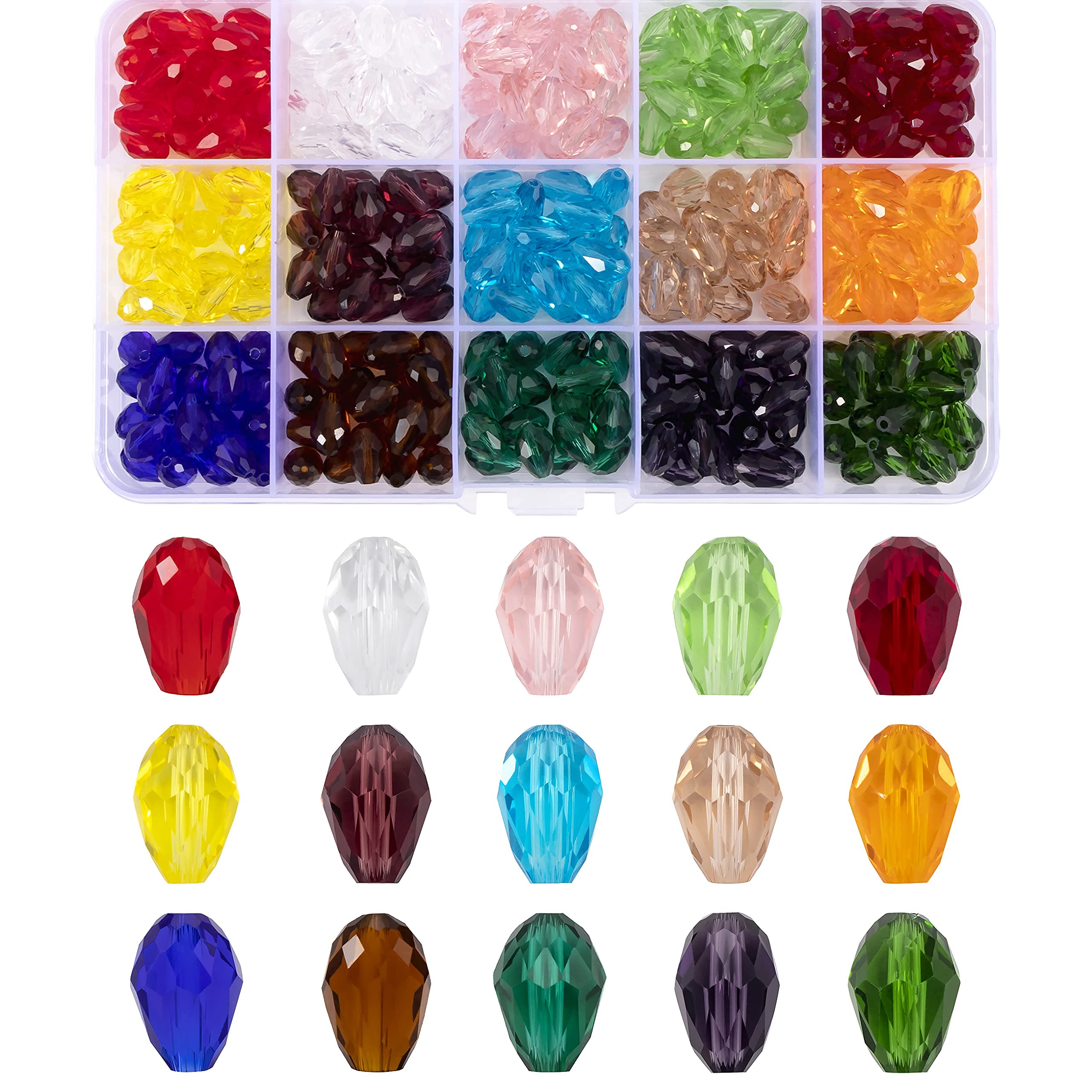 MissAudrey Teardrop Glass Crystal Beads for Jewelry Making 300pcs 8 x 12mm Faceted Vertical Hole Waterdrop Shape Loose Spacer Beads Assortment for DIY Bracelet Necklace Jewellery Making