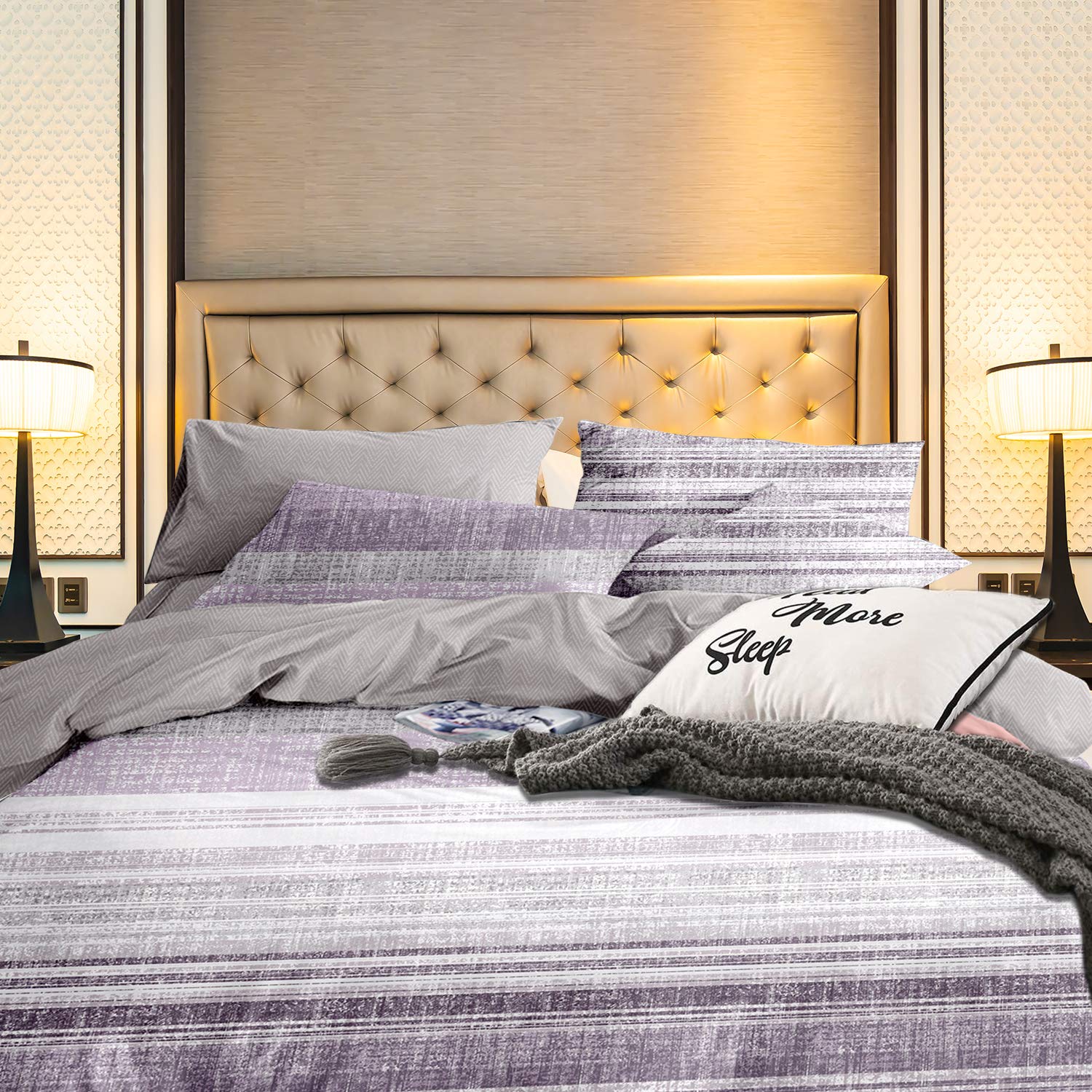 Trimming Shop Double Ultra Soft Bedding Microfiber Duvet Cover with Zipper Closure with 2 Matching Pillowcases - Hypoallergenic Machine Washable Duvet Cover Set, Purple