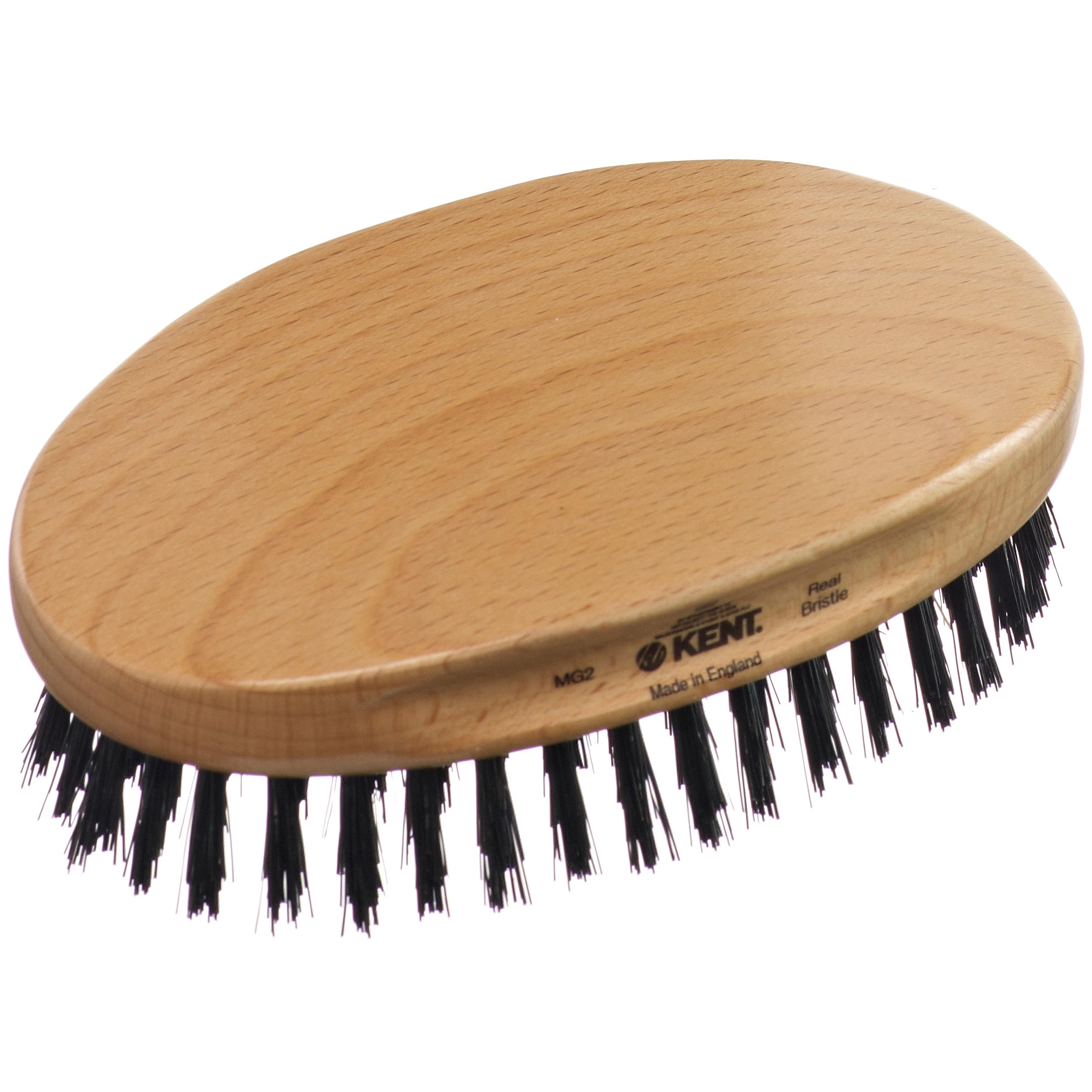 Kent MG2 Oval Beachwood Pure Black Bristle Hairbrush