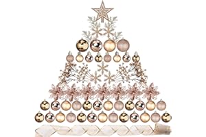 Sratte 94 Pcs Christmas Tree Decorations Set, Christmas Tree Ball Ornaments Glitter Poinsettia Flowers Decorations Glitter Berries Stems for Xmas Holiday Wedding(Champagne Gold)