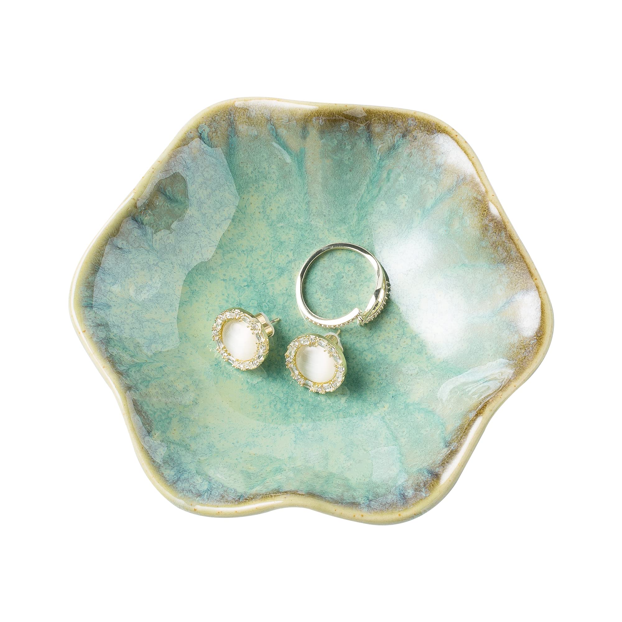 Jewelry Dish Tray, Ring Dish, Ceramic Trinket Tray, Key Bowl, Decorative Plate, for Friends Sisters Daughter Mother (Emerald Green)