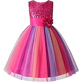 JerrisApparel Flower Girls Sequin Dress Rainbow Tutu Birthday Party Dress Pageant Gown