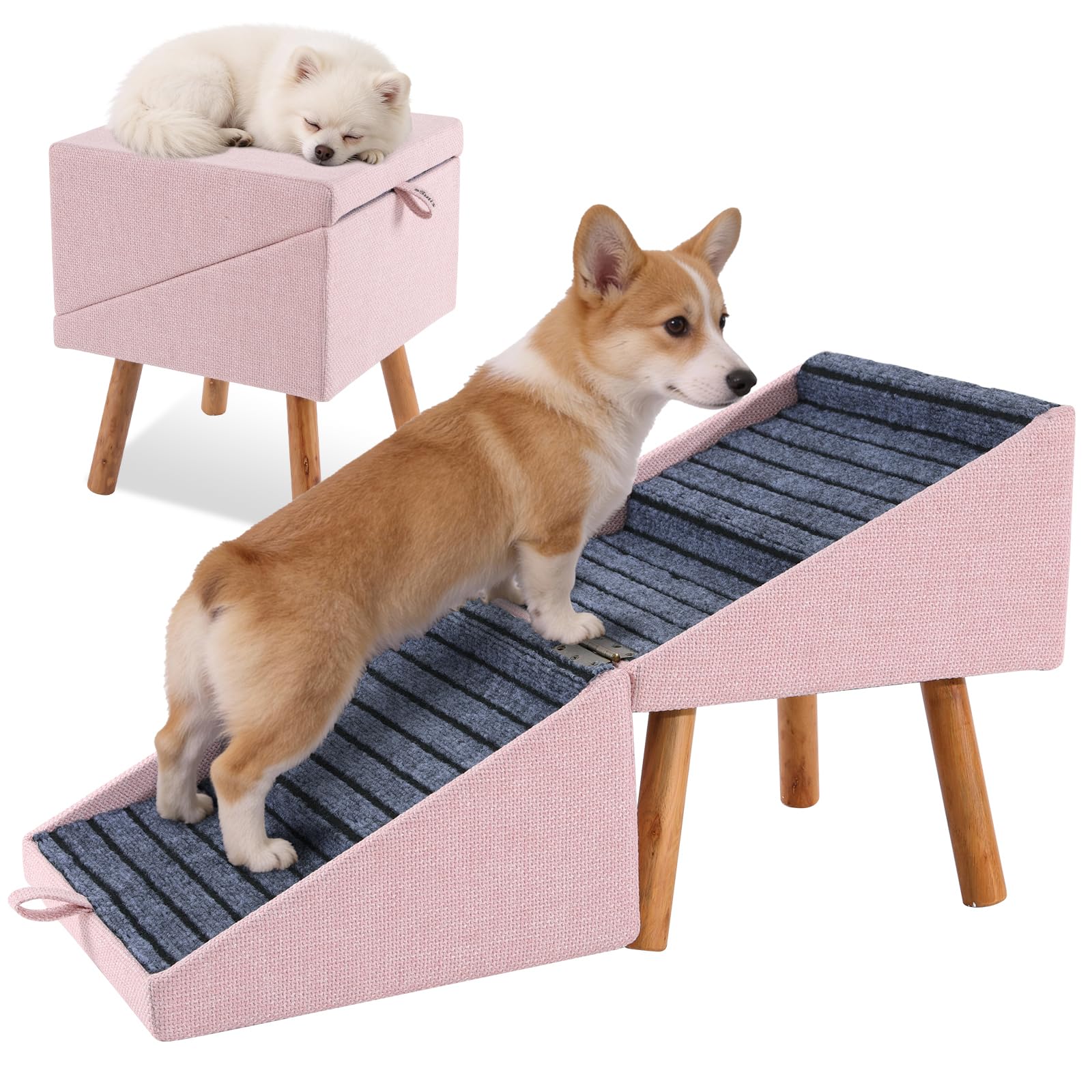 Photo 1 of 17.13" H Dog Stairs for Small Dogs, 2-in-1 Pet Steps & Ottoman - Foldable Dog Stairs for Couch, Non-Slip Wooden Pet Stairs for Puppy Senior Injured Dogs