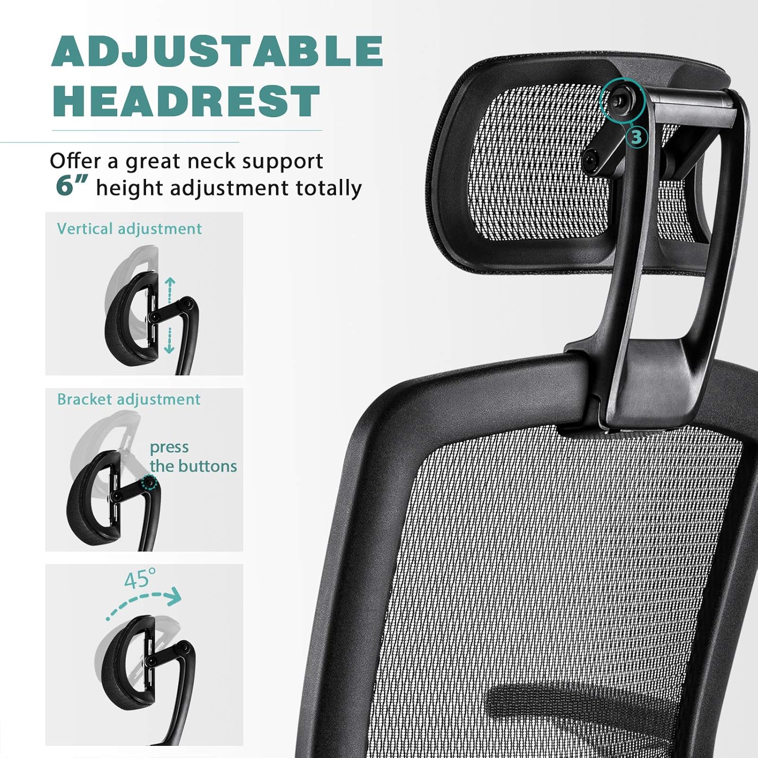 Gabrylly Ergonomic Mesh Office Chair, High Back Desk Chair - Adjustable Headrest with Flip-Up Arms, Tilt Function, Lumbar Support and PU Wheels, Swivel Computer Task Chair: Furniture & Decor