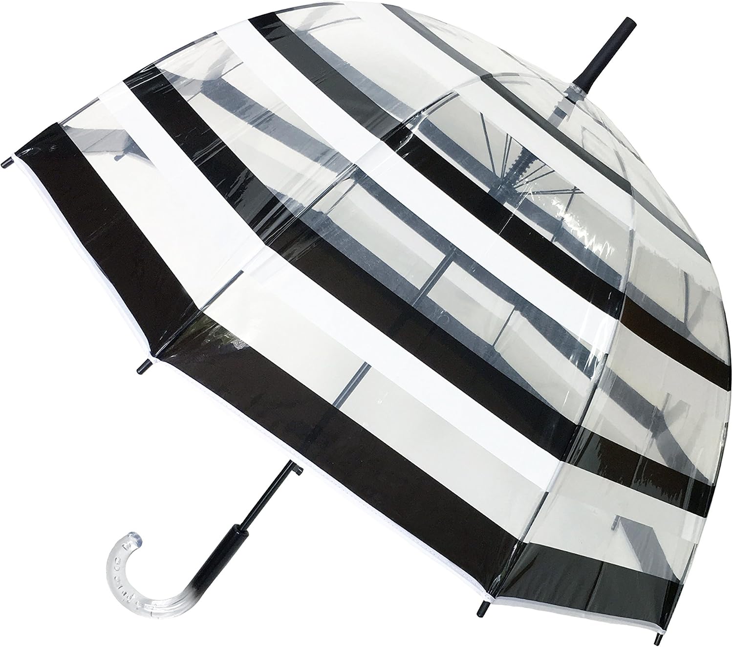 SMATI - Lady’s Clear Birdcage Umbrella with Contemporary Black and White Stripes, Transparent, Windproof, Auto open, Crystal Handle - Image 4