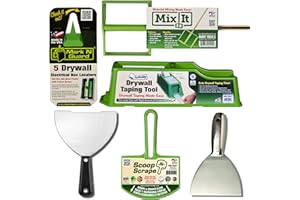 BUDDY TOOLS LLC Drywall Tools Set w/Drywall Tape Dispenser, Drywall Outlet Marker, Mixer, 5 Gallon Bucket Scoop, 5 inch Taping Knife & 6 inch Perfect Pass Taping Knife - (6) Drywall Finishing Tools from Buddy Tools
