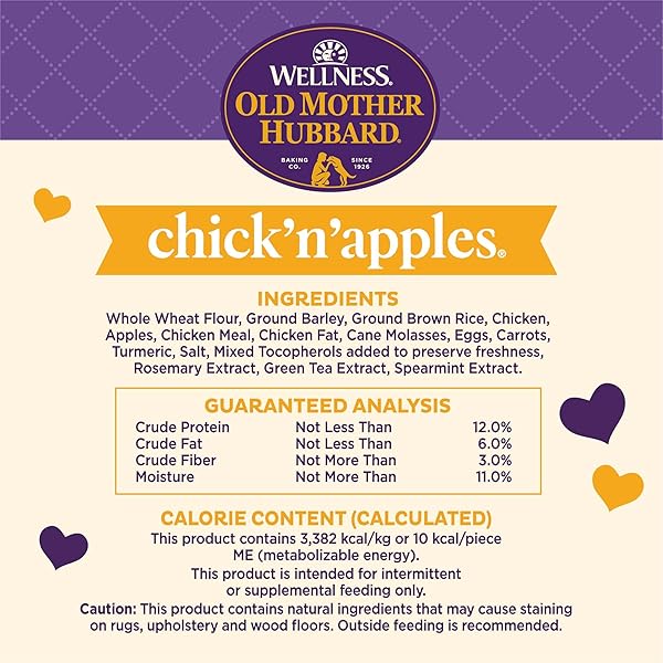 OLD MOTHER HUBBARD WELLNESS CHICK’N’APPLES DOG BISCUITS, NATURAL, TRAINING TREATS, CHICKEN & APPLES FLAVOR, MINI SIZE, (20 OUNCE BAG)