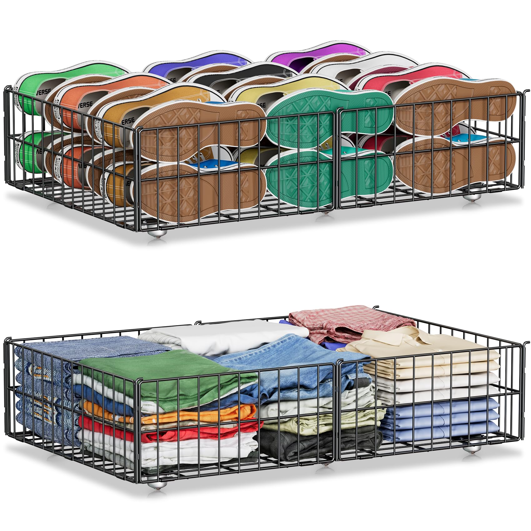 Photo 1 of *** missing parts*** Mr IRONSTONE Under Bed Storage Containers with 6 Wheels, Upgraded Metal Shoe Storage Holds Up to 80LBS, Rolling Under Bed Drawers Organizer for Clothes, Toys, Books, Blanket