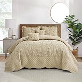 CHIXIN Botanical Oversized Bedspread King Size - Leaves Pattern Stitching Quilt Set - Elegant & Fresh Style Bedding Coverlets, Reversible, Lightweight, 5 Piece, Taupe