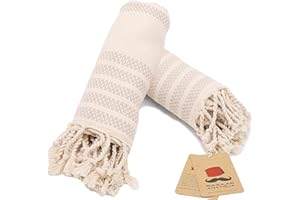 Bazaar Anatolia Turkish Hand Towels Set of 2 Bathroom Towels 33x19 inches 100% Cotton Bath Kitchen Towels with Hanging Loop Boho Farmhouse Decor Tan Taupe Cream - Mat Beige