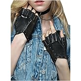 FIORETTO Womens Punk Fingerless Leather Gloves for Driving Motorcycle Unlined Half Finger Sheepskin W180416