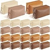 Chunful 24 Pcs Preppy Makeup Bag PU Leather Cosmetic Bag Bulk Makeup Plain Pouch Waterproof Toiletry Purse for Women Traveling Preppy Pencil Case Valentine's Day Gifts(Brown Series)