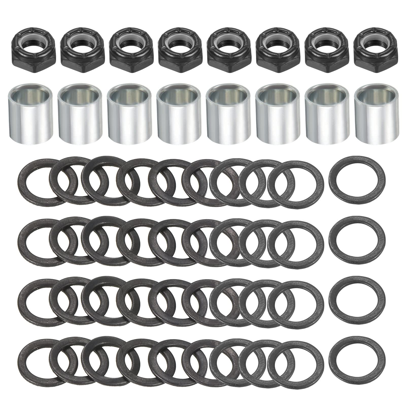 PATIKIL Skateboard Truck Hardware Kit, Skateboard Truck Lock Nuts Axle Washers Spacer Speed Rings Repair Set for Longboard Cruiser, Silver Black