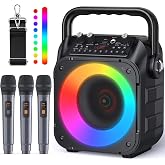 CYY Karaoke Machine, 3 Wireless Microphones, Bluetooth Speaker with Lights | Clear Sound, 5 Light Modes, PA System, Bluetooth TWS, USB/TF/REC/FM/AUX, for Adults and Kids, Home Parties and Outdoor Events