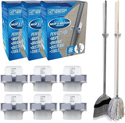 TDBS Mop & Broom Holder Wall Mounted Gripper Pack of 3 (6 Holders)