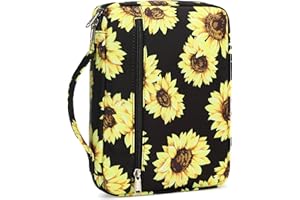 Octsky Bible Cover for Women Girls Bible Carrying Book Case Kids Church Bag Scripture bag Bible Protective with Handle and Zippered Pocket (Black-Sunflower)