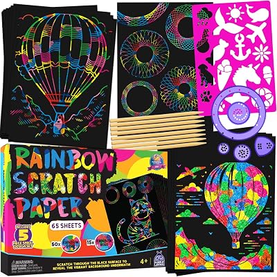 Purple Ladybug 65 Sheet Scratch Art Kit Rainbow Glitter for Kids Teens