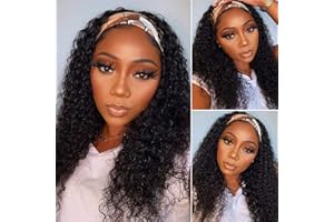 Headband Wig Human Hair Deep Wave Curly Wigs for Black Women 14 Inch Brazilian Human Hair Wigs Deep Wave Headband Wig Glueles