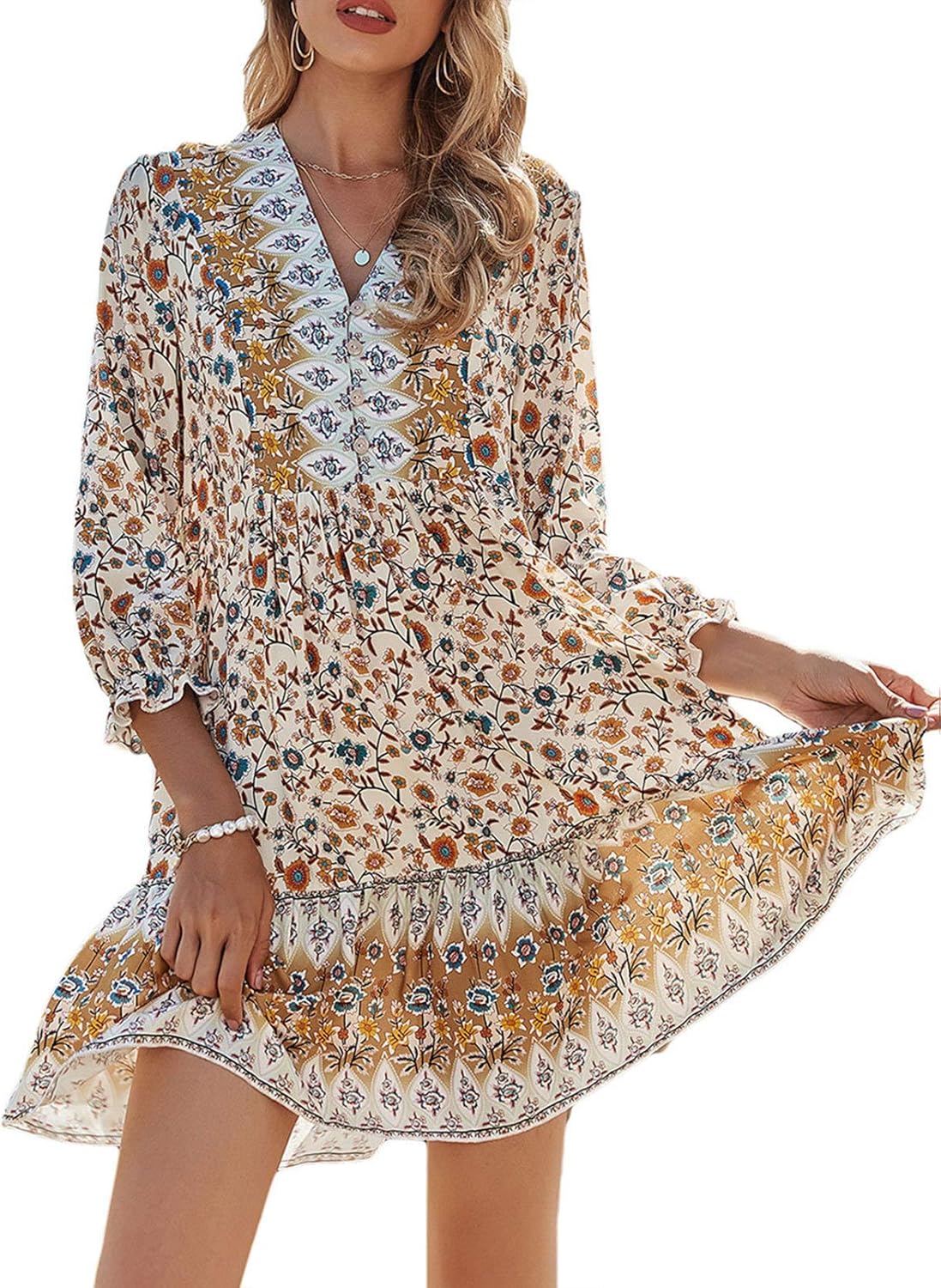 FOBEXISS Women's Summer Bohemian Floral Dresses Fashion Casual Flowy