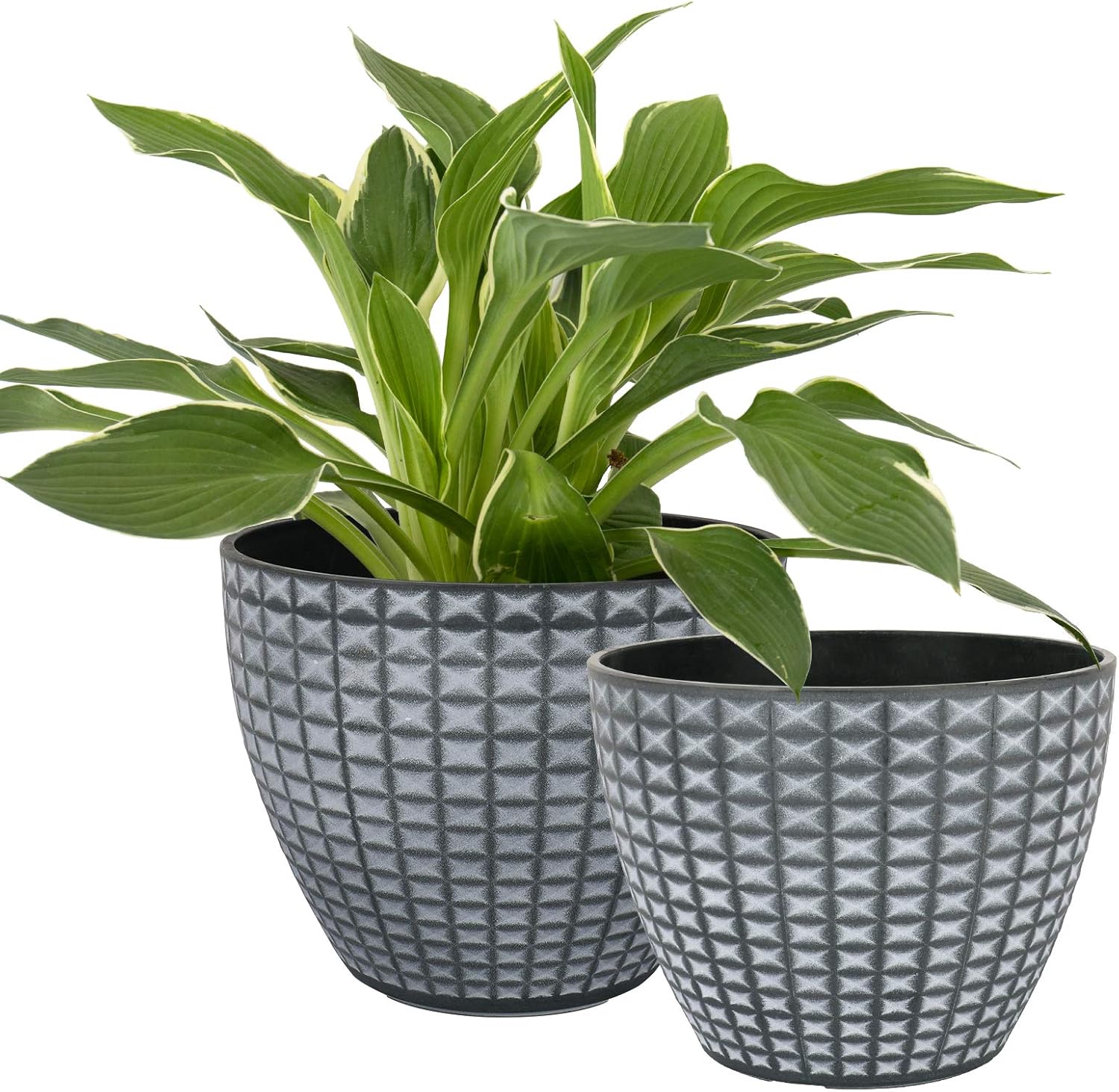 LA JOLIE MUSE Flower Pots Outdoor Indoor, Modern Chic Planters with White Geometric Mosaic Texture Patterns in Gray Gradient Background, Set of 2 (8.6 + 7.5 Inch)
