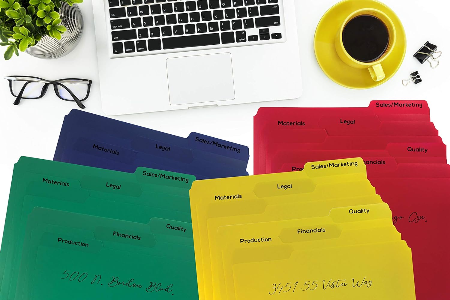 Heavyweight Poly File Folders, 1/3 Cut, Top Tab, 24 Per Box, by Better Office Products, Letter Size, Assorted Colors-Red, Blue, Yellow Green, 24 per Box : Office Products