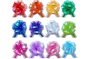 BXCMYDR 12PCS Rainbow Color Pull Bows for Gift Wrapping, 6 Inches Large Gift Bow, Colorful Laser Ribbon Decoration for Flower Bouquets and Basket, Aurora Bows for Birthday Presents, Anniversary, Wedding
