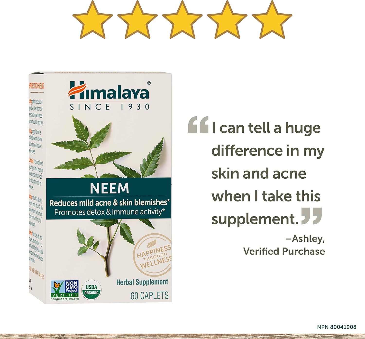 Himalaya Organic Neem, Mild Acne Relief for Clear, Smooth & Radiant Looking Skin, 600 mg, 60 Caplets, 4 Month Supply, 2 Pack: Health & Personal Care