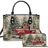 Personalized Vintage Christmas Leather Handbag, Classic Santa Purse Set, Festive Holiday Gift for Woman, Mom, Friend