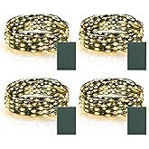 4 Pack Timer Christmas Fairy Lights Battery Operated, 16.4FT 50 LED Dark Green Wire Twinkle Lights Waterproof, Outdoor String Lights for Indoor Outdoor Bedroom Yard Decor (Warm White)