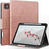 auaua Case for iPad Pro 13 Inch (M5/M4) 2025/2024, PU Leather Case with Pencil Holder, Supports Pencil Pro and Pencil(USB-C), Adjustable Angles, Auto Sleep/Wake (Pink)