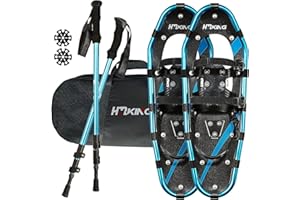 PEJEVIR 14/17/21/25/30 Inches Lightweight Snowshoes with Toe Box and Heel Lift, 3-in-1 Aluminum All-Terrain Snow shoes Kit with Adjustable Trekking Poles and Heavy-Duty Carrying Tote Bag for Women Men and Kid