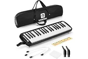Vangoa 37 Key Melodica Musical Instrument Soprano Melodica Air Piano Keyboard with Carrying Bag, 2 Mouthpieces, Wipe Cloth, Key Stickers, Black
