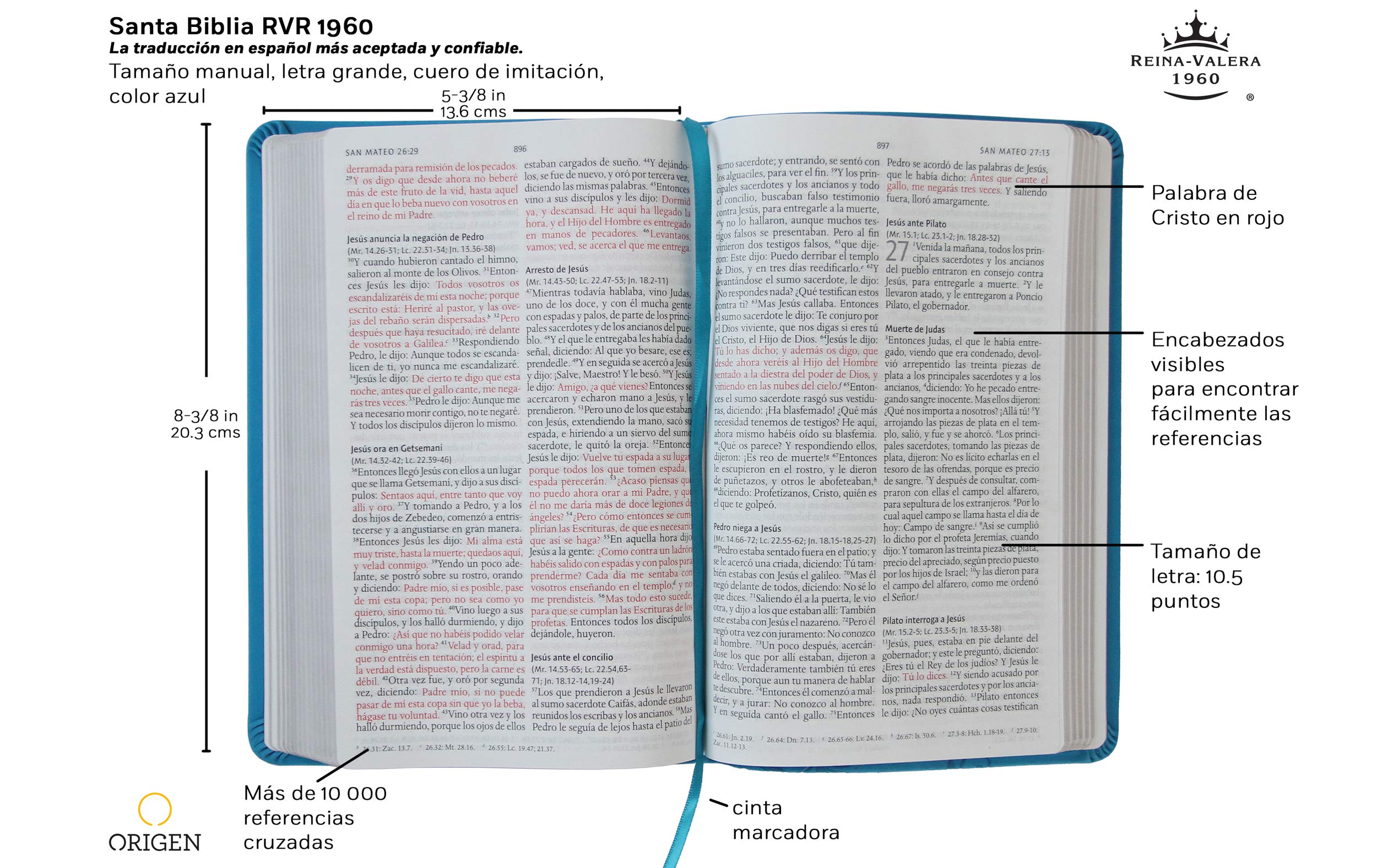 Biblia Reina Valera 1960 letra grande. Símil piel azul, tamaño manual / Spanish Holy Bible RVR 1960. Handy Size, Large Print, Blue Leathersoft (Spanish Edition) Biblia Reina Valera 1960 letra grande. Símil piel azul, tamaño manual / Spanish Holy Bible RVR 1960. Handy Size, Large Print, Blue Leathersoft (Spanish Edition) Paperback