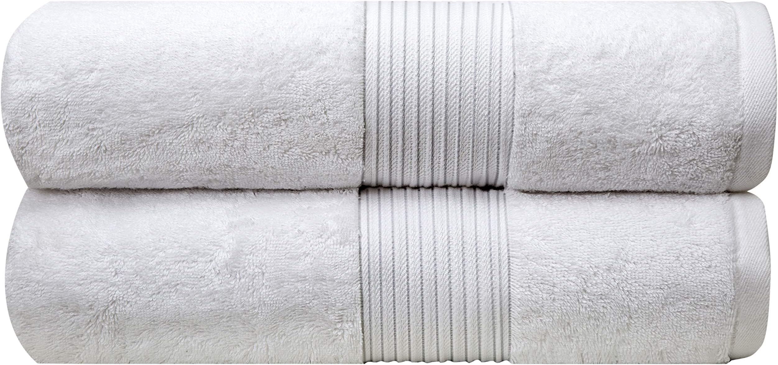 Bliss Luxury Combed Cotton Bath Towels - 34" x 56"/86 x 142 cm Extra Large Premium Quality Bath Sheet - 650 GSM - Soft, Absorbent (2 Pack, White)