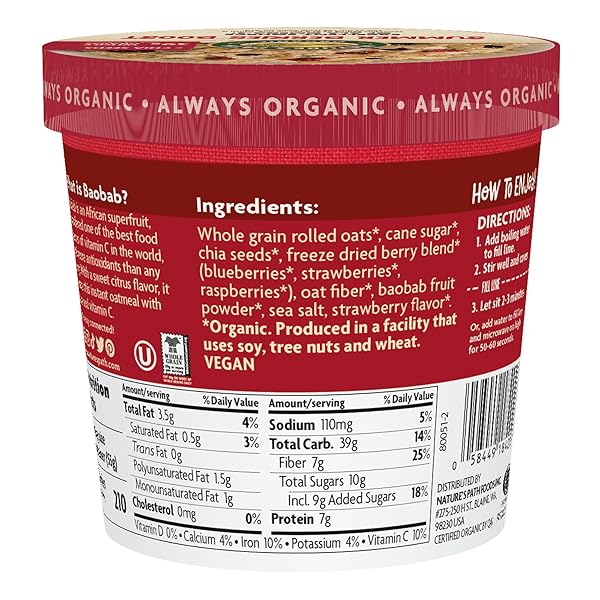 NATURE’S PATH ORGANIC SUMMER BERRIES BOOST INSTANT OATMEAL, 2 OZ (PACK OF 1), NON-GMO