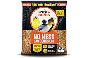 Cool Birds No Mess Sad Squirrels Hot Bird Seed – 10 lb. Spicy Shell-Free Blend with Peanuts, Sunflower Hearts & Chili Pepper Oil – No Waste, Squirrel-Resistant Bird Food for Outside Feeders