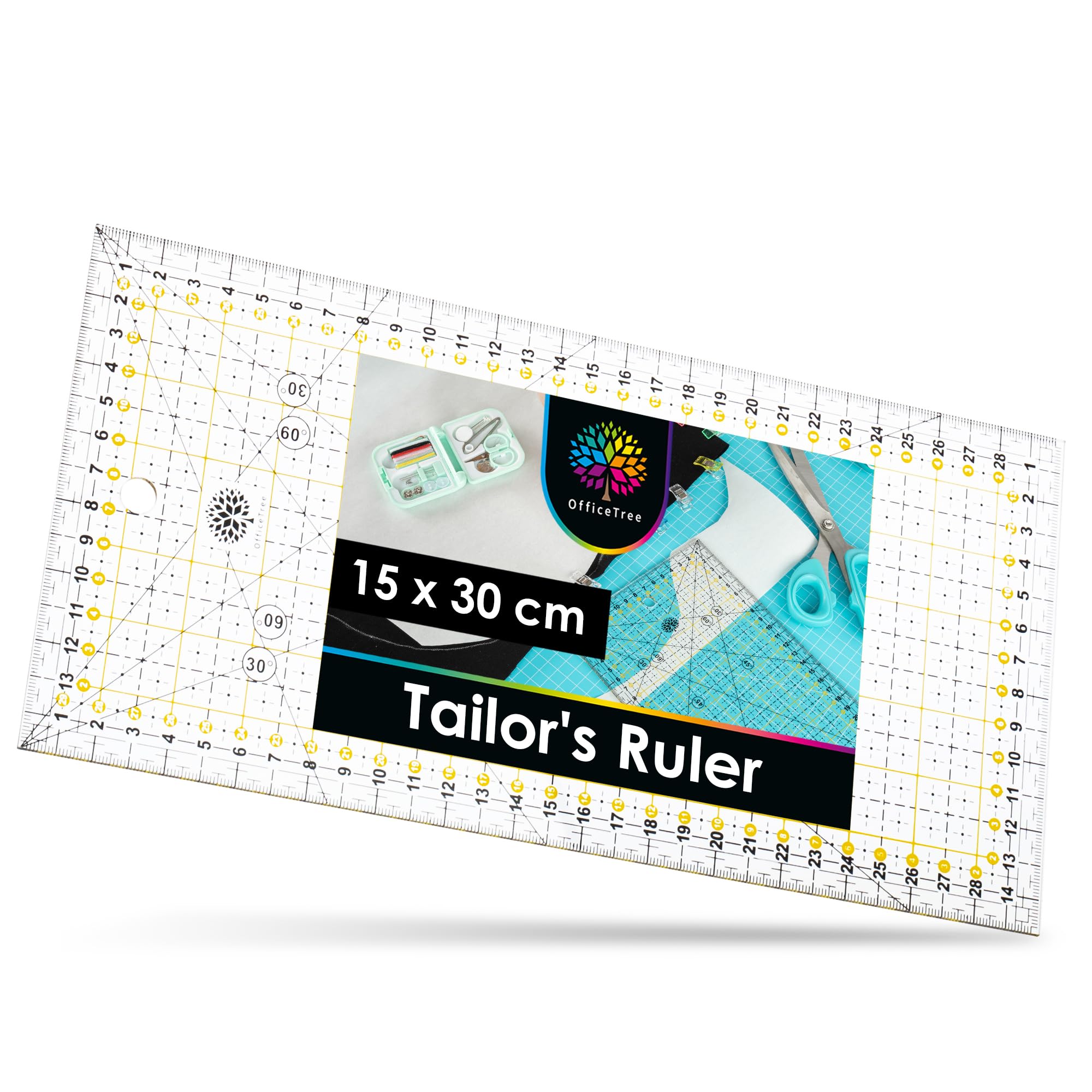 OfficeTree Patchwork & Quilting Ruler - 30x15 cm - Rotary Cutter & Tailor Ruler - Quilting Accessories