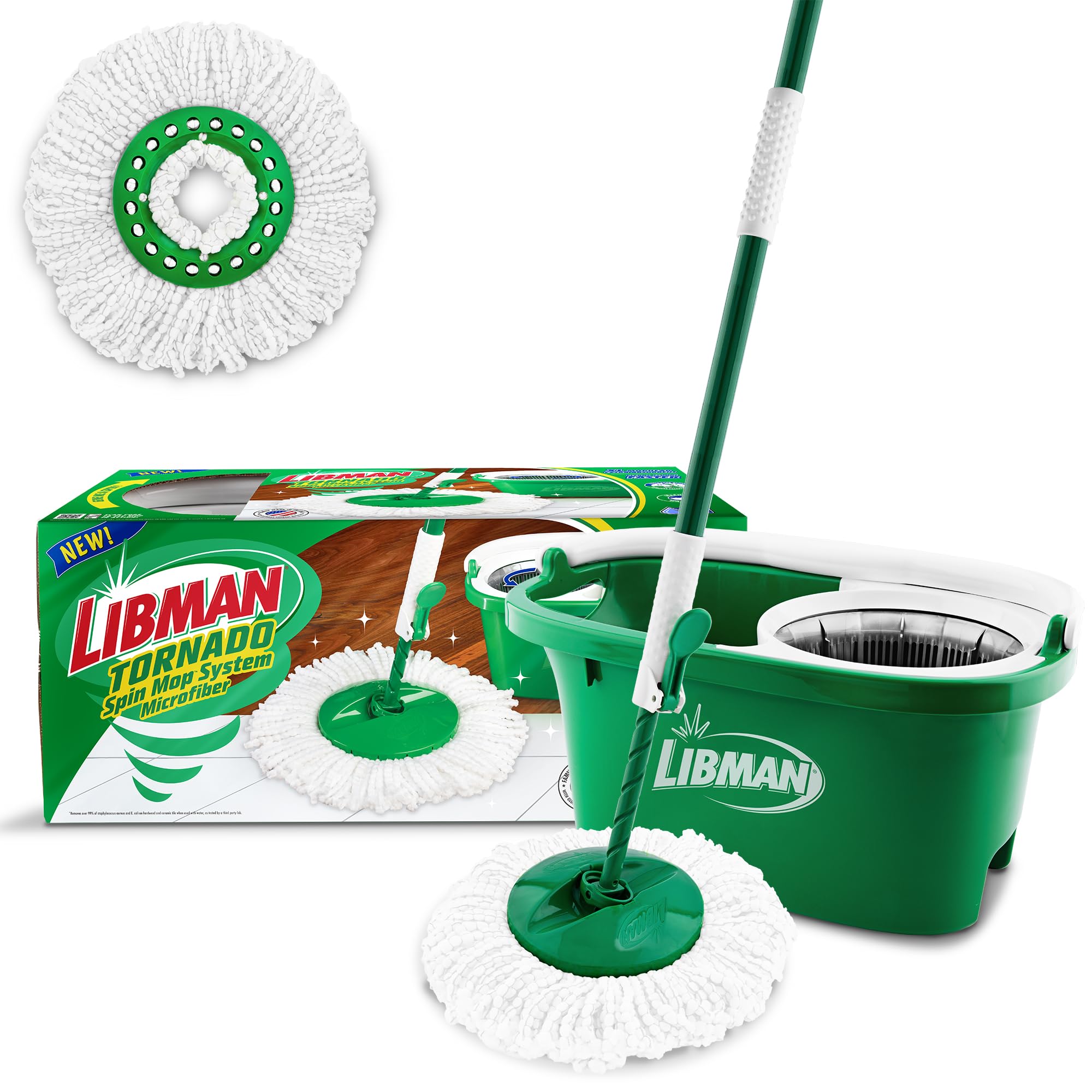 Photo 1 of Libman Tornado Spin Mop System - Mop and Bucket with Wringer Set for Floor Cleaning - 2 Total Mop Heads Included, Green