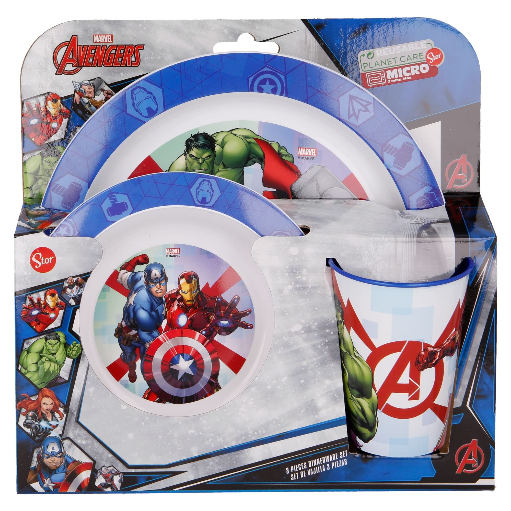Stor Avengers Rolling Thunder 3pcs Micro Dinner Tableware Set Plate, Bowl & Cup, BPA