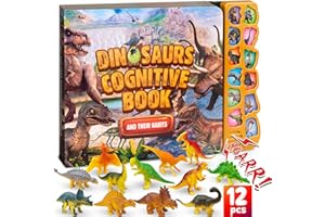 HELLOJOY Dinosaur Toys Interactive Sound Book, Dinosaur Book with 12 Realistic Dinosaur Figures, Learning Educational Toys for 3 4 5 6 7 8 9 10 Years Old Boys Girls Toddlers Kids Christmas Birthday Gifts