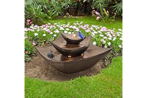 SERBILHOME Water Fountain Outdoor Garden 3-Tier Outdoor Fountain with Lights Pump Tile Fountains Outdoor Curves Water Fountains for Garden,Backyard,Patio,Indoor Home,Office Decor