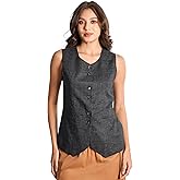 EELOTILE Womens Linen Blend Vest Mid Length Sleeveless Button Down Waistcoat Vest