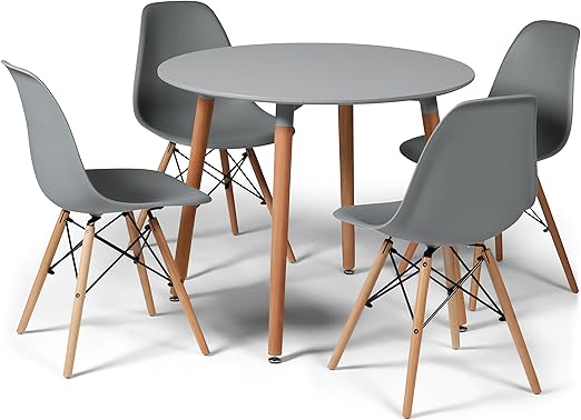 Juego de comedor gris diseño Eiffel con 4 sillas y pequeña mesa redonda